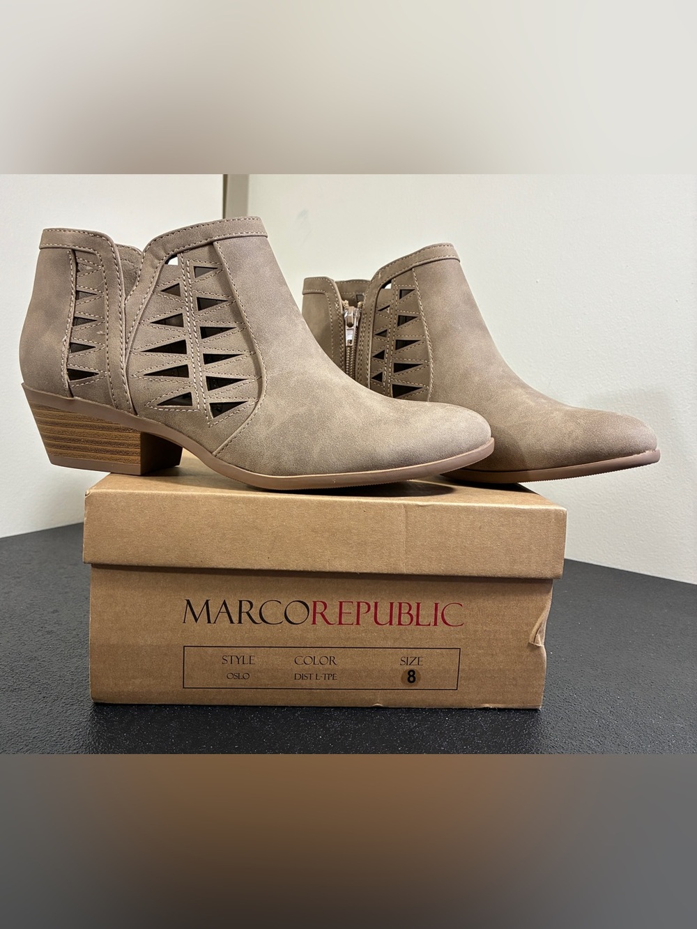 MARCO REPUBLIC Taupe Cutout Ankle Booties